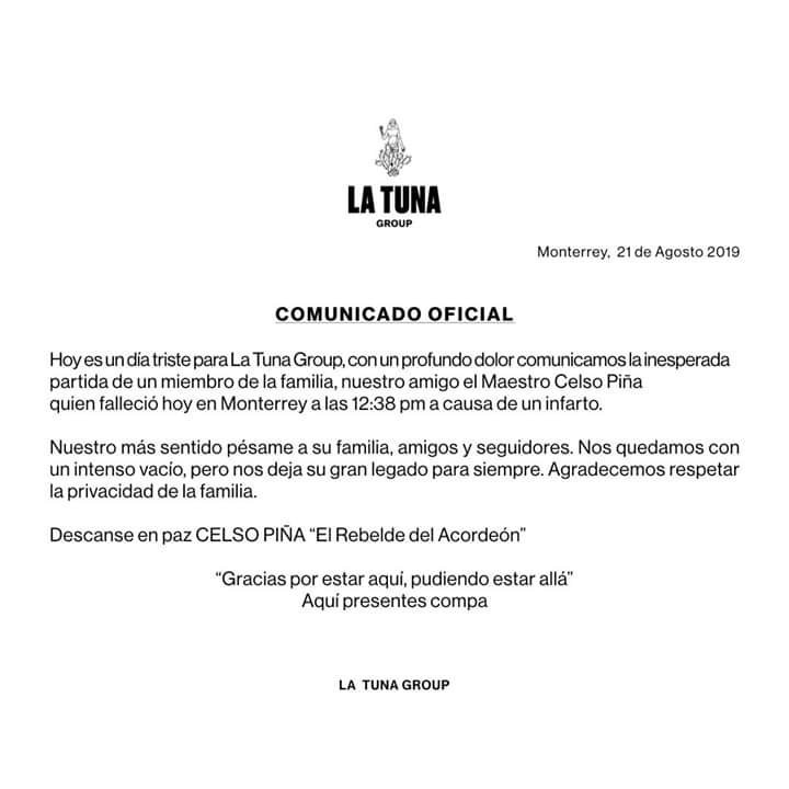 Muere Celso Piña 'El rebelde del acordeón", víctima de un infarto. 2 fb img 15664217530584839228279648230796